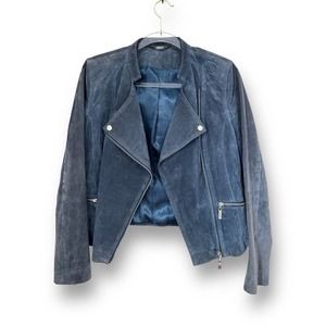 Women’s Navy Blue Suede Moto Jacket